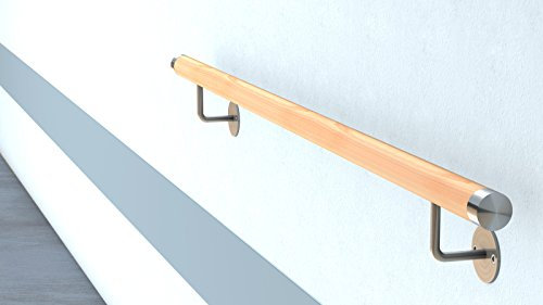 Buche Holz Handlauf V2A Fertighandlauf Gel„nder Treppe Griff 42,4x2 mit sichtbarer Verschraubung (1,5 m - einteilig)