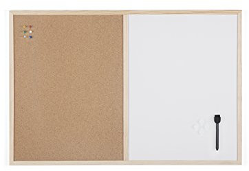 Tableau mixte Liège/Blanc laqué magnétique cadre bois 60 x 90 cm Bi-Office