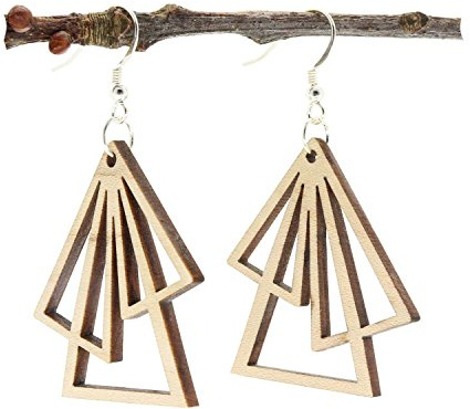 NaturSchatulle Holzschmuck Holzohrringe Triangle I natürliche Ohrhänger 925 Sterling Silber Ohrringe Holz Damen Ohrschmuck