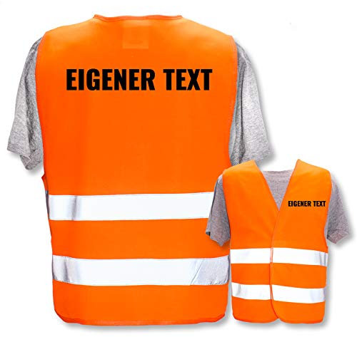 Hochwertige Warnweste mit Leuchtstreifen * Bedruckt mit: Eigener Text * Farbe + Größe: Orange (M/L) * Thema Sicherheit und Team * Farbiger oder Reflektierender Druck