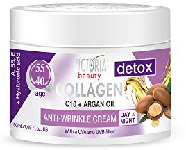 Victoria Beauty Face Cream for Mature Skin (Age 40-55) - Day and Night Anti Aging Anti Wrinkle Moisturiser with Collagen, Q10 and Argan Oil - UVA/UVB Filter, 50ml