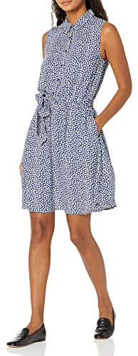 Amazon Essentials Vestido Camisero Tejido sin Mangas de Ajuste Relajado Mujer, Azul Blanco Pétalo, M