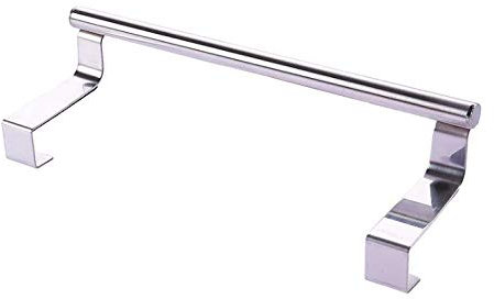 Kitchen Towel Holder Over Cabinet Door Tea Towel Hanger, Hook for Universal Fit on Inside or Outside of Cupboard, Stainless Steel - 23CM