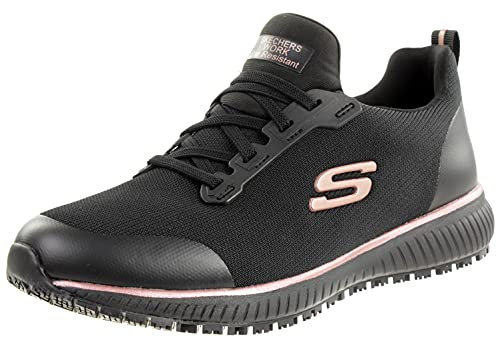 Skechers Women's Squad SR Sneaker, Black Flat Knit Rose Gold Trim, 7 UK