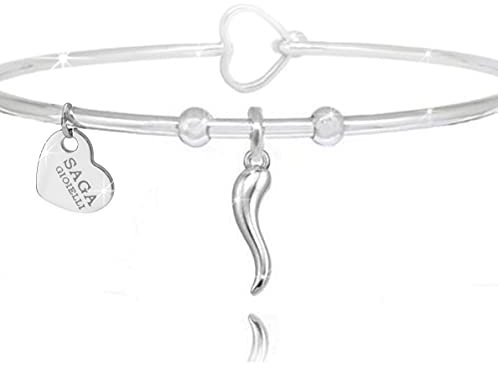 SAGA GIOIELLI Bracciale in Acciaio Inossidabile con Pendente Corno Portafortuna – Elegante, Resistente, Regolabile – Gioiello Uomo/Donna per Buon Auspicio
