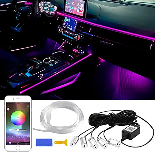 Car LED Interior Strip Light, 5 in 1 16 Million Colors with 236 inches Fiber Optic, Multicolor RGB Sound Active Automobile Atmosphere Strip Ambient Lighting Kit Wireless Bluetooth APP Control