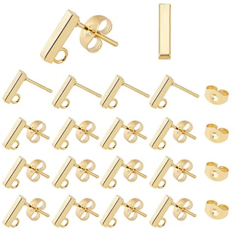 UNICRAFTALE 50Stk Gold Rechteck Ohrstecker 10mm Lang Edelstahl Mit Schlaufe 0.8mm Pin DIY Ohrring Zubehör Komponenten Hypoallergene Haken Für Schmuckherstellung