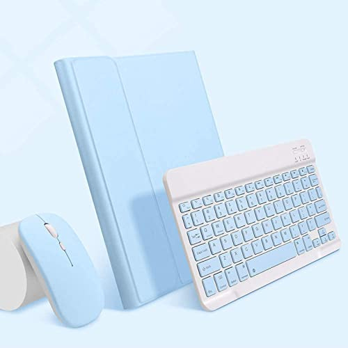 Preciosa Funda con Teclado para iPad 10.2 para iPad de 9a / 8a / 7a generación, Funda con Teclado para iPad de 10,2 Pulgadas con portalápices y ratón de Teclado Desmontable (Azul Cielo)