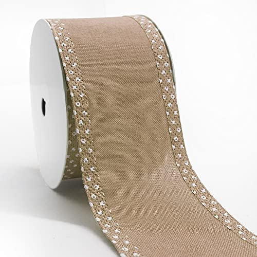 Estivaux Fall Wired Edge Ribbons for Crafting, 2.5 Inch ×10 Yards Natural Burlap Ribbon Holiday Gift Wrapping Bows for Crafting Wreath Thanksgiving Day Decorations