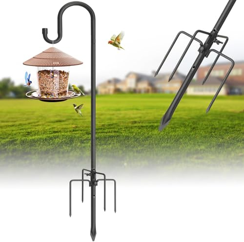 Kolibri-Futterstativ – 200 cm Schäferhaken für den Außenbereich, Gartendekoration, 5 Zinken, Vogelfutterstation zum Aufhängen von Vogelfutterspendern, Pflanzen, Lichterkette, Schäferhaken, Schwarz