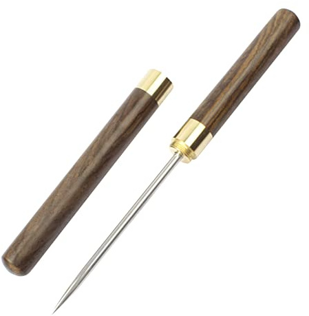 Stainless Steel Ice Pick, 9 inch Pick Tool with Safety Cover, Non-slip Wooden Handle Pick for Bars, Kitchen, Bartender Breaking Ice (M, Wood Color)