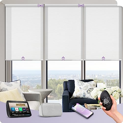 Graywind Smart Semi-Sheer Blinds - UV Protection & Textured Fabric, Cordless Motorised Electric for Alexa Google, Light Filtering for Windows, Rechargeable, Customised, Remote Control, Jacquard White