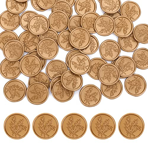 Grevosea, 50 adesivi a forma di sigillo in cera, adesivi per buste dorati, in rilievo, con ramo d'ulivo, adesivi vintage per inviti di matrimonio, per feste di compleanno, Natale, colore: oro