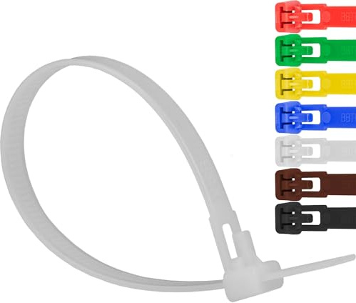 Safetytex Kabelbinder 7,6 mm UV-beständig 100 Stück (Weiß,300mm) | Wiederlösbar, wiederverwendbar, wiederverschließbar, robust, langlebig, flexibel, für Innen- und Außenbereich