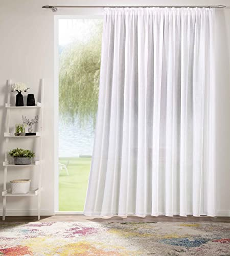 deco home | Gardinen Store Voile Effekt Vorhang mit Kräuselband, transparent Weiß, in verschiedenen Größen | 300 x 230 cm