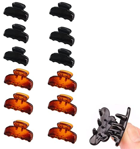 LICHUAN Kleiner-Haarspangen, 12 Stück Damen Haarklammern Kunststoff-Haarklammern, Haarspangen Kunststoff für Mädchen Frauen,2,8cm Braun,Schwarz