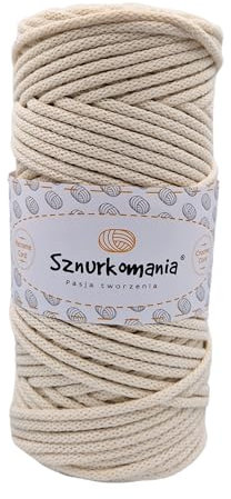 Sznurkomania, Cordoncino di cotone 3 mm 100 m, 46 colori, cordoncino in cotone intrecciato 3 mm, corda macramè, filato macramè, filato di alta qualità, corda macramè (ecru)