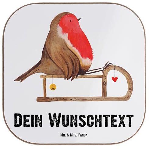 Mr. & Mrs. Panda Personalisierter Untersetzer Rotkehlchen Schlitten - Personalisierte Geschenke, Vogel, Weihnachten, Bedrucken, Personalisieren, Filzuntersetzer, Blumenuntersetzer, Kerze