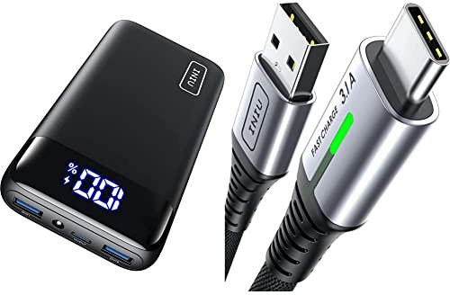 INIU Power Bank, 22.5W Fast Charging 20000mAh Powerbank, PD3.0 QC4.0 Portable Charger, 3A with LED Display Battery Pack & USB C Charger Cable, [2m/3.1A] Type C Cable Fast Charging
