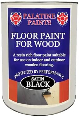 Palatine PaintsProtected By Performance Floor Paint for Wood - Solid Satin Finish, Interior and Exterior, Hard Wearing (Black, 5 Litre)