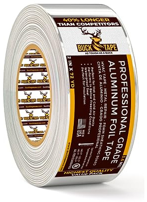 Buck Aluminum Foil Tape – 2 Inch x 216ft (72 yd), 3.6 Mil – HVAC Tape for Ductwork, AC, Dryer Vents & Insulation – Silver Foil Tape for Metal Repair, Exhaust Sealing & Air Conditioning (1 Pack)