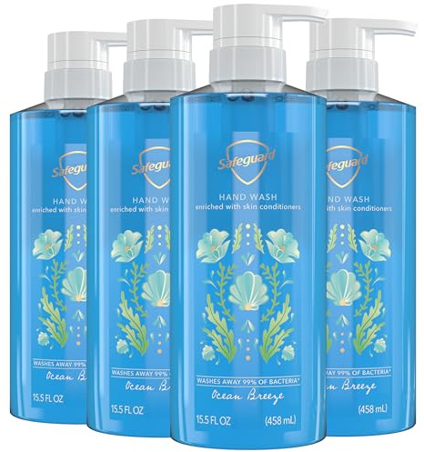 Safeguard Liquid Hand Soap, Micellar Deep Cleansing, Washes Away 99% Bacteria, Made with Natural Moisturizers, Enriched with Skin Conditioners, PH Balanced, Ocean Breeze Scent 15.5 oz (Pack of 4)