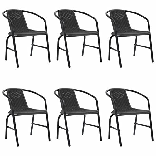 Homgoday 6er Set Stacking Gartenstühle Schwarz Kunststoff Rattan-Optik 62x55x74 cm - Outdoor Model3107704