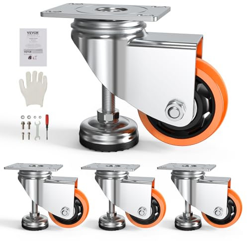 VEVOR Ruote Girevoli per Mobili Set di 4 Ruote Livellanti per Carichi Pesanti Capacità di Carico 82kg per Ruota Diametro 76,2 mm, Ruote Girevoli Regolabili con Piedini per Mobili Banco di Lavoro 4 Pz