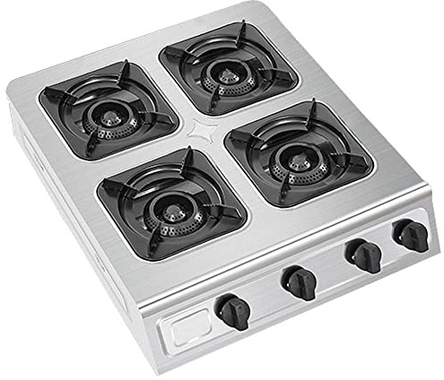 Commercial 4 Hole Gas Stove - Heavy Duty Outdoor Catering Gas Stove with Cast Iron LPG Boiling Ring Burner for Efficient Cooking