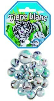 Sachet 20 Billes de 1.6 cm avec 1 Callot de 2.5 Tigre Blanc - Jeu de Plein Enfant - Set Jeu Recreation + 1 Carte