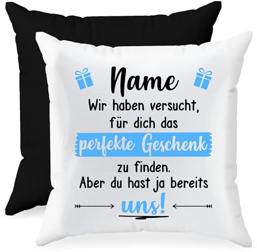 Geschenk Kissen Weiß - Personalisiert mit Namen und Geschenken – Du hast ja bereits UNS – Bedrucktes Kissen 40x40 mit Füllung als Geburtstags Geschenk oder zu Weihnachten | Verschiedene Designs