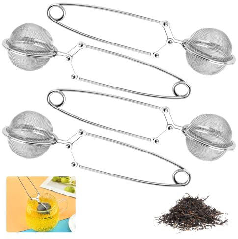 4 piezas Infusionador de Acero Inoxidable, Ø 4,5 cm Infusor de Te,Pinza de Filtro de Té con Mango Largo,Colador de Té de Malla Fina,Filtro Te,Bola Te para Té Frutas,Especias,Hierbas,Condimentos