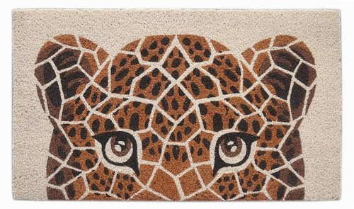 Baroni Home Felpudo para la Entrada de la casa, de Fibra de Coco Pintada a Mano, Alfombra de Exterior con Base Antideslizante, Felpudo Resistente y fácil de Limpiar, 70x40 cm (Leopardo)