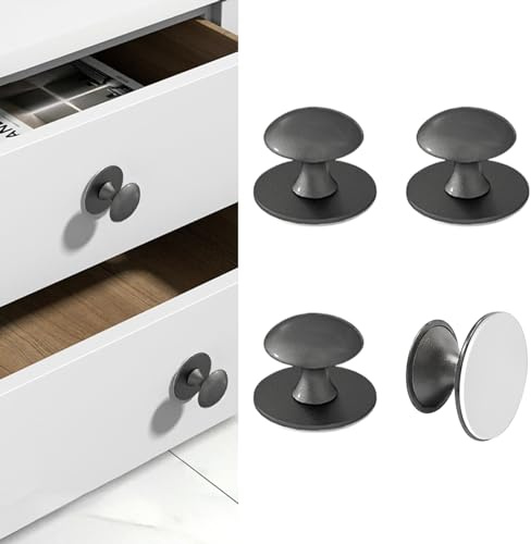 CcHhyyt 4 Stück Selbstklebende Knöpfe für Schrank Grau Selbstklebende Schrankknöpfe aus Edelstahl Knauf zum kleben für Schubladen Duschtür Spiegelschrank Glastür Türknauf ohne Bohren Möbelgriffe