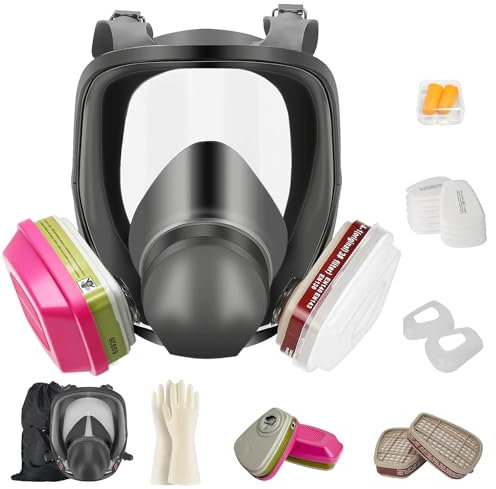 Sumeber 19 in 1 tuta completa riutilizzabile respiratore a viso intero, maschera antigas, maschera integrale con filtro, maschera antipolvere induttiva per spruzzare, levigare, gas acidi, umidità