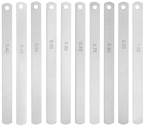 sourcing map Set di spessimetri a 10 lame in acciaio metrico, spessore 0,4 mm-1 mm, valvole offset, strumento di misurazione calibro per chitarra, per misurare lo spessore della larghezza del divario