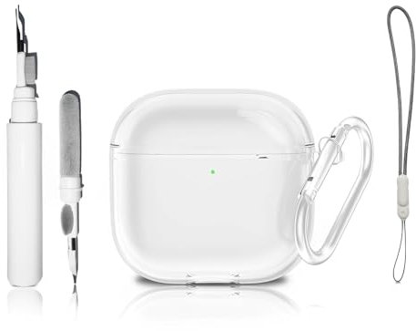[4-in-1] CaseGame Hülle, kompatibel mit AirPods 4 mit aktiver Geräuschunterdrückung, mit Schlüsselanhänger und Umhängeband, weiches, transparentes TPU, stoßfest, kabelloses Laden, Abdeckung mit