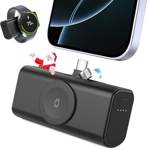 doeboe 3 en 1 Cargador Portátil, Mini Power Bank 5000mAh para Samsung, Bateria Portatil Carga Rapida con Soporte, Compatible con S22/23/24, iPhone 16/15, Galaxy Watch 7/6/5 y Galaxy Buds3/3Pro (P6-BK)