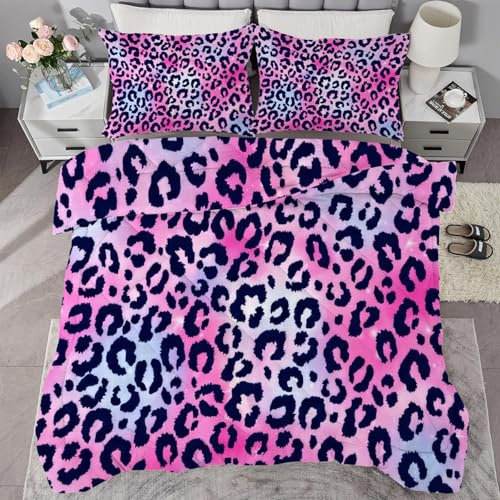 Bettdecke 135x200 Leopardenmuster, 4 Jahreszeiten Bettdecken Rot/Blau Ohne Bezug Nutzbar, Kinder Steppdecke Microfaser Ganzjahresdecke，Waschbar Bettzeug mit 1 Kissenbezug für Sommer Winter
