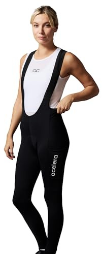 Acelera Thermo Trägerhose+ Damen Winter – Lange Radhose [0–15°C] – Gepolstert für 6h+ Fahrzeit, Atmungsaktiv & Wasserabweisend- (Schwarz, XL)
