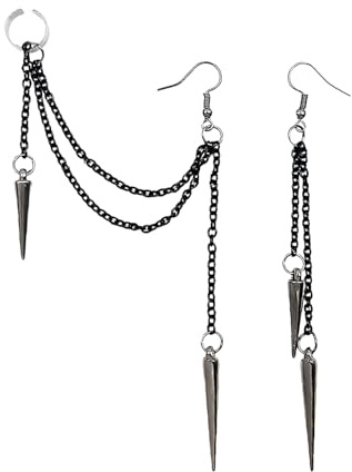 1 Paar Goth,Weihnachts Ohrringe Damen,Schmuck Gothic Earrings Punk NietengüRtel Accessories Pentagramm Kette Schwarz Schwarze HäNgend Led Drachen Harley Quinn Ohrring Earings Emo Anime Asymmetrische