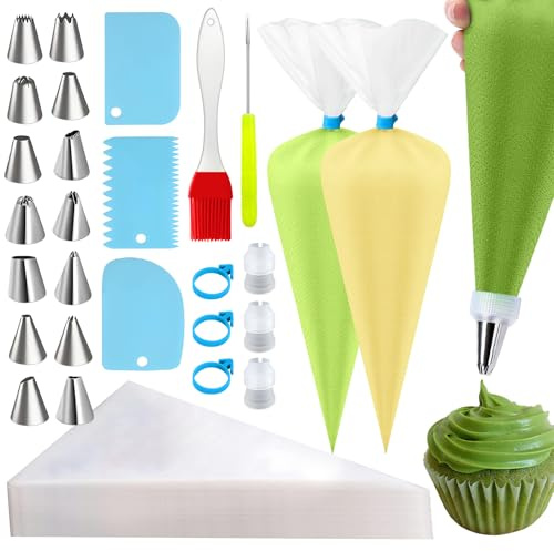 Glasyrväskor och tips set, glasyrpåsar och spetsar, 100 engångspåsar och spritspåsar för muffins, kakor, bakning (125)