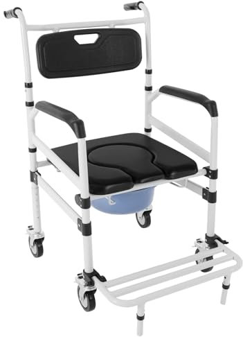 Silla de baño para personas mayores con ruedas de hasta 100 kg, silla de ducha con reposabrazos, altura regulable, silla de inodoro móvil, silla de ruedas para enfermos, discapacitados y embarazadas