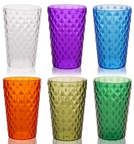 Henrrida 350ml Camping Gläser Unzerbrechlich Diamond Design Gläsers - 6er Set - CocktailGläser Plastik Gläser Bunt Hartplastik Becher Spülmaschinenfest - Stapelbar