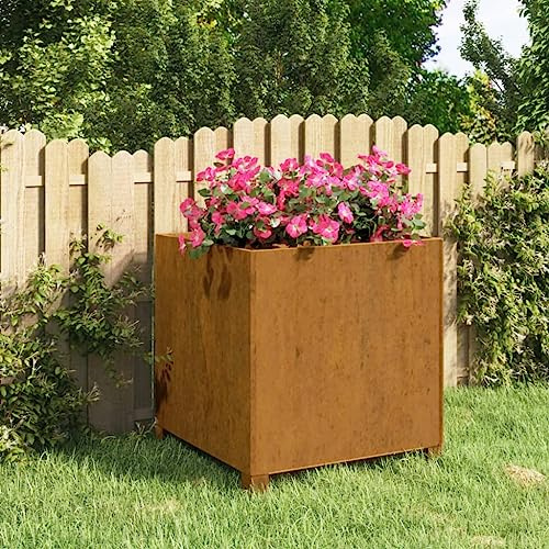 HaoChrymec Pot de Fleurs with Acier Corten, Design sur Pieds Rouillé, Jardinières Extérieur, Bac à Fleurs Extérieur, Jardinière Balcon, Balconnière Extérieure, Marron, 49 x 47 x 50 cm