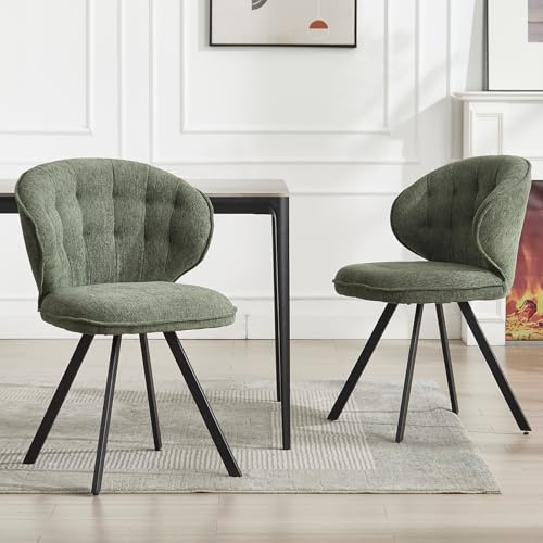DAYALANE Esszimmerstühle 2er Set, Küchenstuhl Polsterstuhl mit Metallbeine aus Chenille, Gebogene Rückenlehne Wohnzimmerstuhl für Esszimmer Wohnzimmer Küche Schlafzimmer, Grün