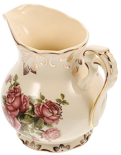 UKCOCO Pichet à Crème Européen 250ml En Céramique Blanche Motif Doré, Bec Verseur Précis, Poignée Ergonomique, Pour Maison Et Restaurant