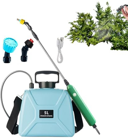 Sghtil Pulverizador de agua eléctrico, pulverizador de mochila de 5 litros, 3 boquillas de pulverización, dispositivo de riego con correa para el hombro y barra telescópica para plantas de jardín