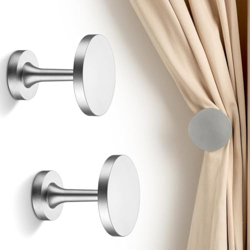 Juego de 2 soportes de cortina de metal con aleación de hierro resistente, alzapaños para sujetar cortinas de una manera elegante y funcional, accesorios de instalación (plata brillante)