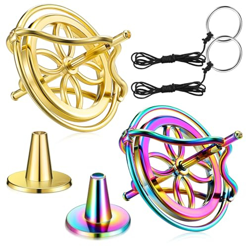 Skylety 2 Metall Gyroskop Kreisel Balance Physik Spielzeug Physikalisches Spinnen Spielzeug Planeten Kreisel für Weihnachten Bildungs Geburtstags Geschenke(Gold, Bunt)